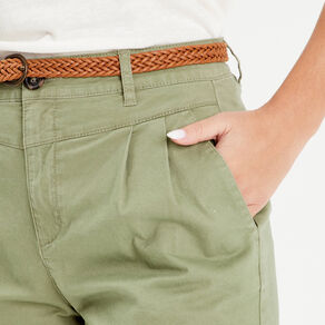 short chino ceinture vert kaki femme Short chino ceinturé vert kaki femme