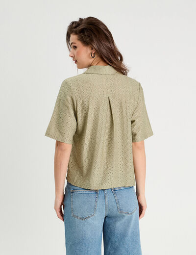 Chemise ajourée vert kaki femme
