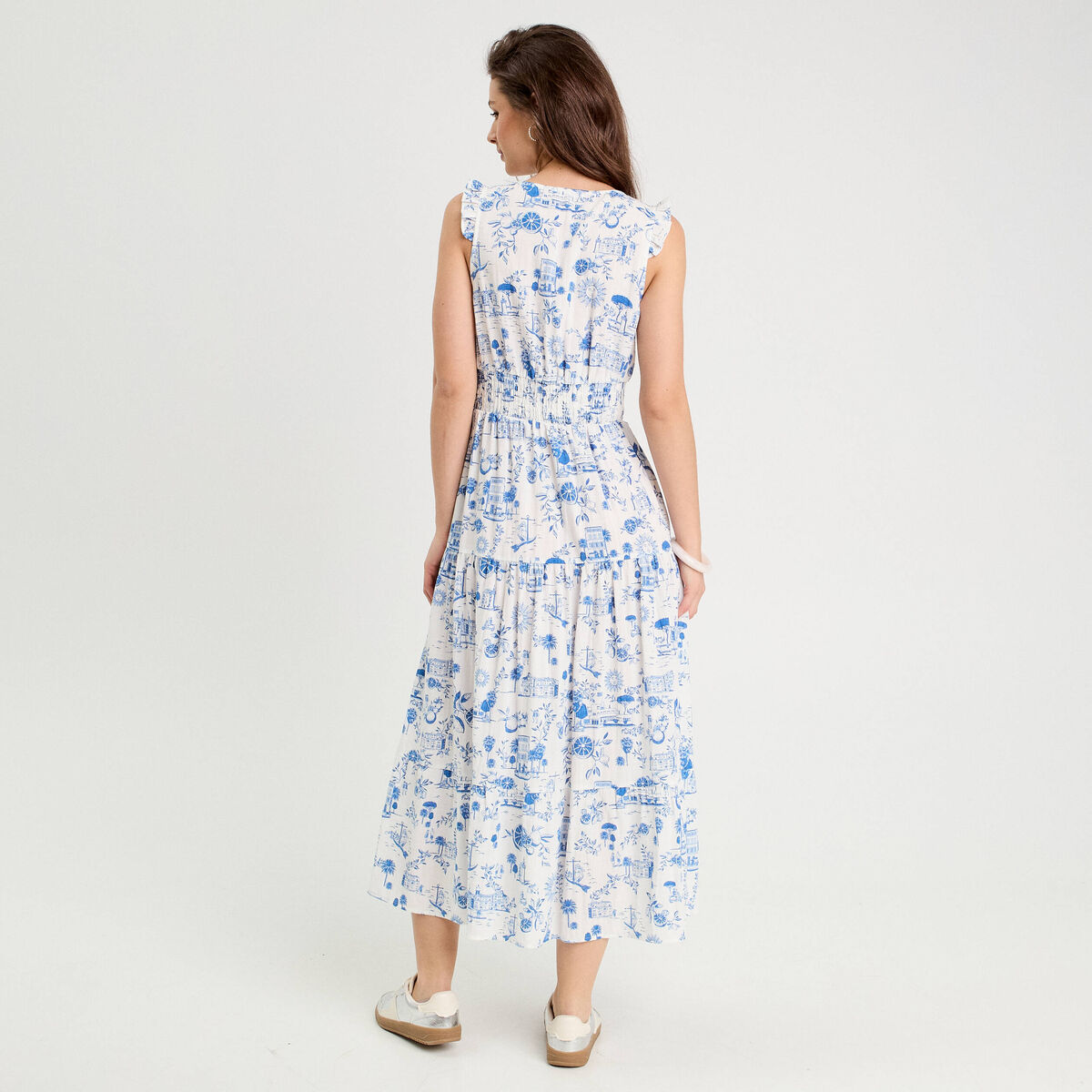 Robe longue évasée bleu roi femme