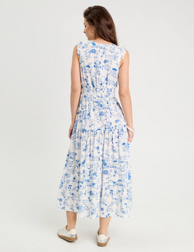 Robe longue évasée bleu roi femme