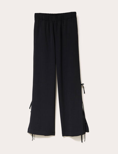 Pantalon large avec noeuds noir femme