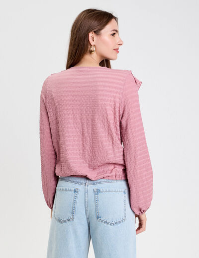 Blouse manches longues aspect dentelle vieux rose femme