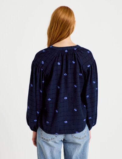 Blouse avec broderie bleu fonc&eacute; femme