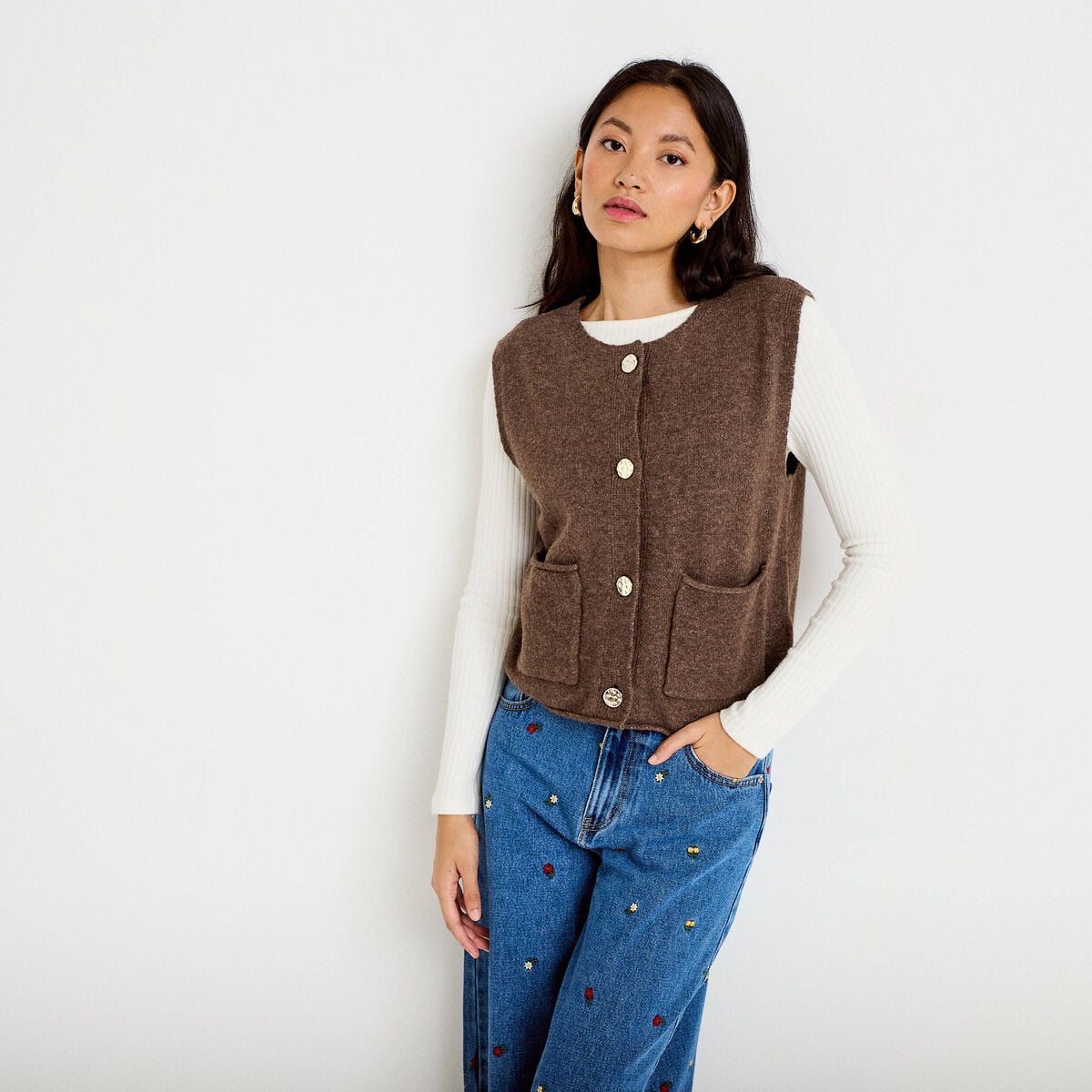 Gilet sans manches marron fonc&eacute; femme