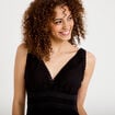Robe longue &eacute;vas&eacute;e col v sans manches noir femme