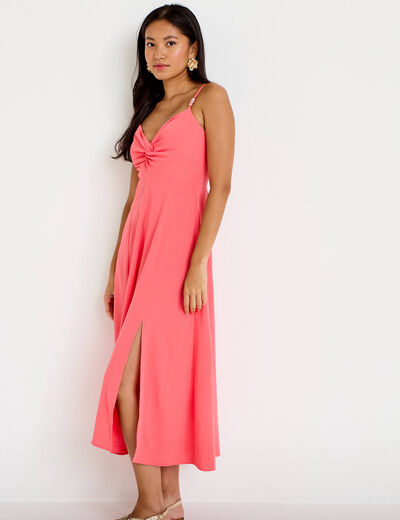 Robe longue &eacute;vas&eacute;e fendue rose femme