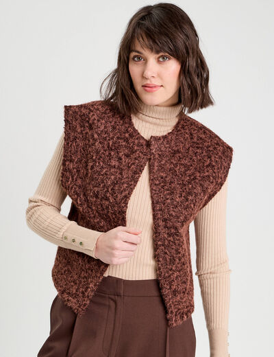 Gilet fausse fourrure marron foncé femme