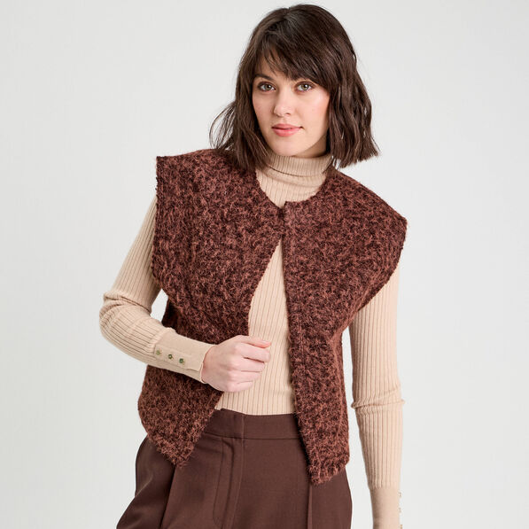 gilet fausse fourrure marron fonce femme Gilet fausse fourrure marron foncé femme