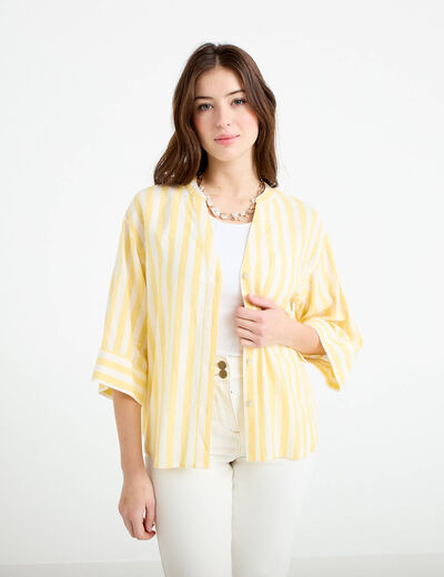Blouse col V manches 3/4 jaune pastel femme
