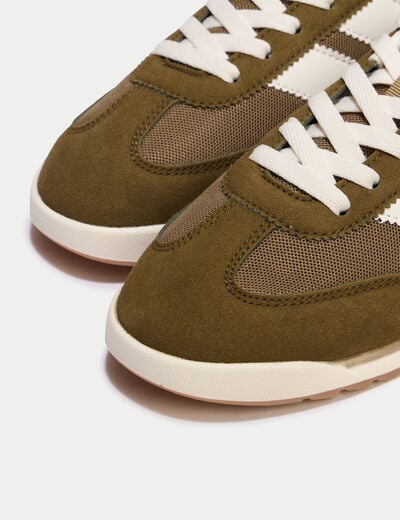 Basket aspect daim vert kaki femme