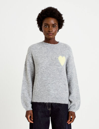 Pull oversize col rond manches longues gris clair femme