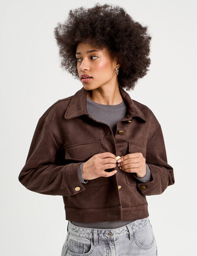 Veste suédine droite marron foncé femme