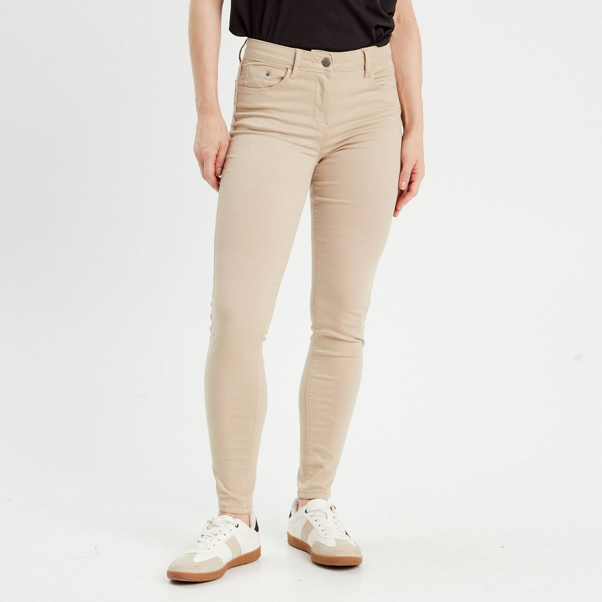 Jeans slim 5 poches taupe femme