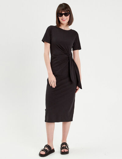 Robe longue moulante noeud noir femme