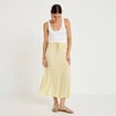 Jupe longue &eacute;vas&eacute;e satin jaune clair femme