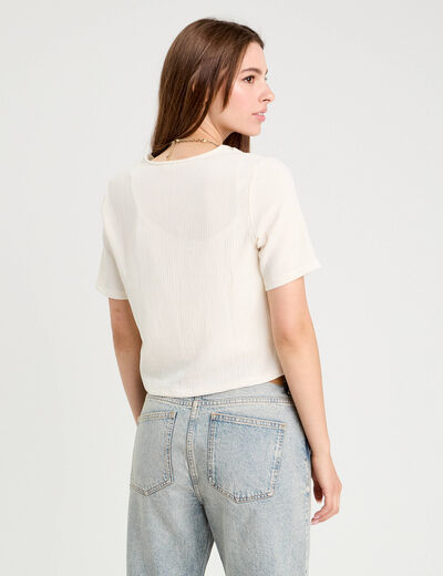Blouse manches courtes nouée ecru femme