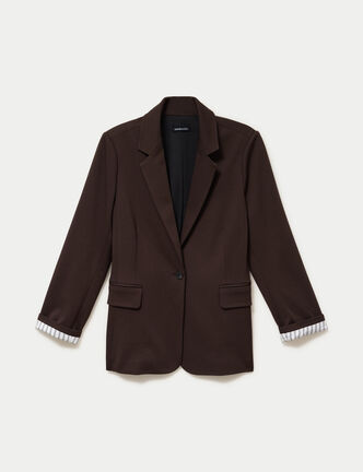 Blazer cintr&eacute; manches longues marron fonc&eacute; femme