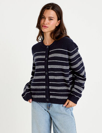 Gilet manches longues bleu marine femme