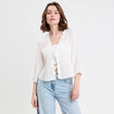 Blouse droite courte col v manches 3/4 blanc femme