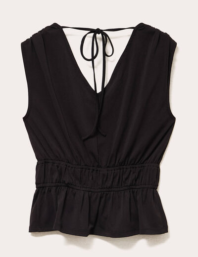 Blouse sans manches col v bas resserr&eacute; noir femme