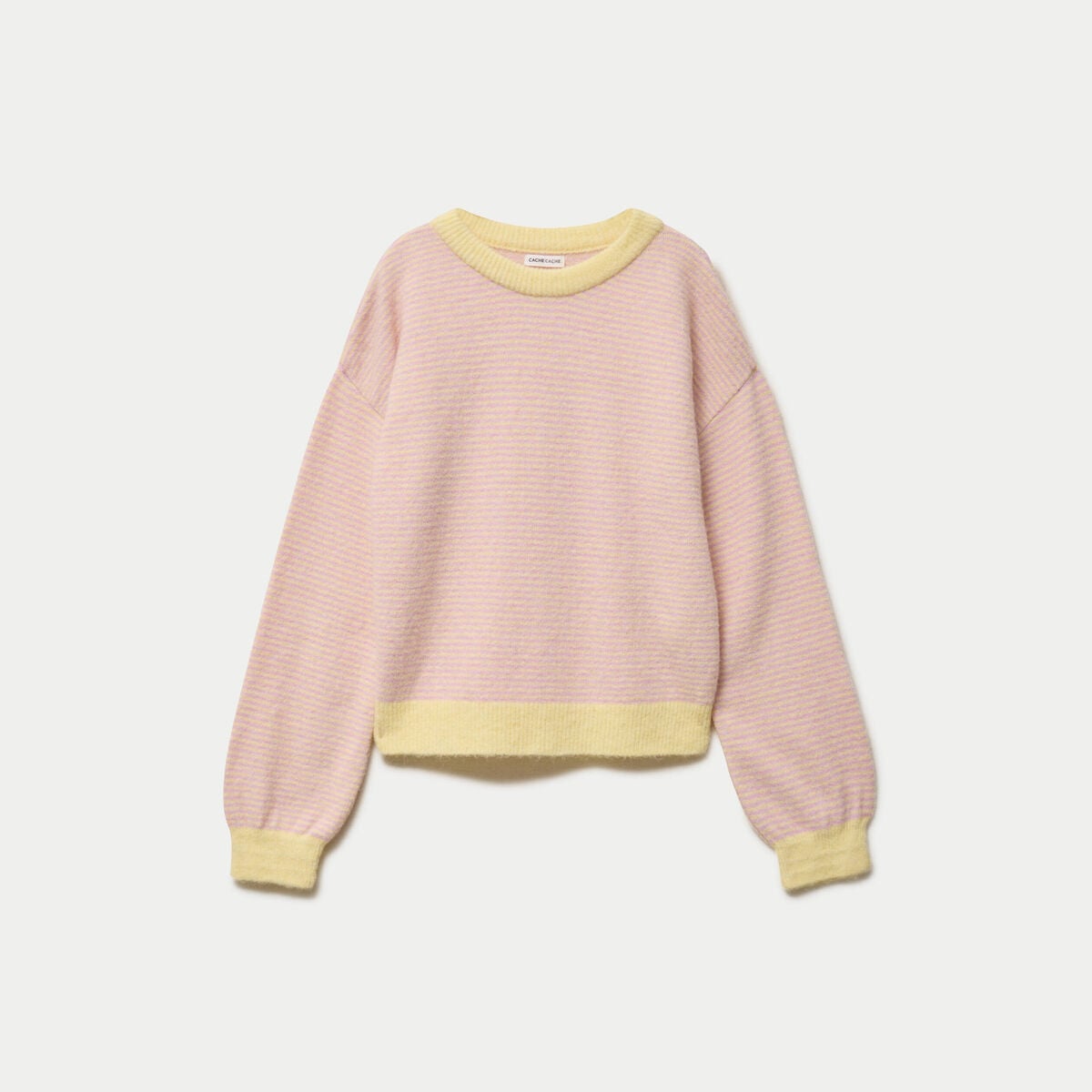 Pull ample col rond manches longues rose clair femme