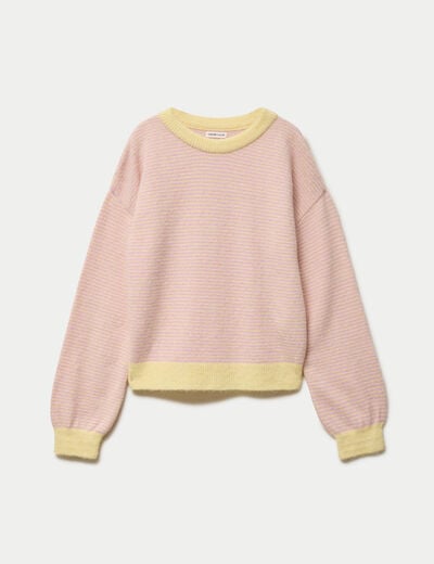 Pull ample col rond manches longues rose clair femme