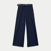 Pantalon large avec ceinture bleu marine femme