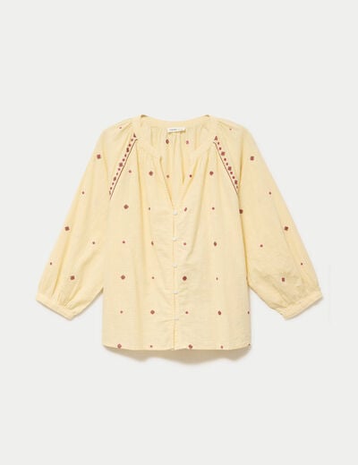 Blouse ample col tunisien manches 3/4 jaune pastel femme