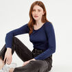 T-shirt uni à manches longues bleu foncé femme