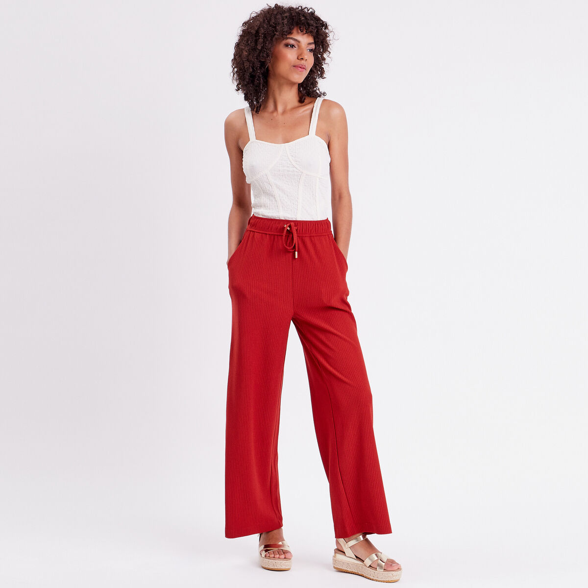 Débardeur bustier gauffré ecru femme