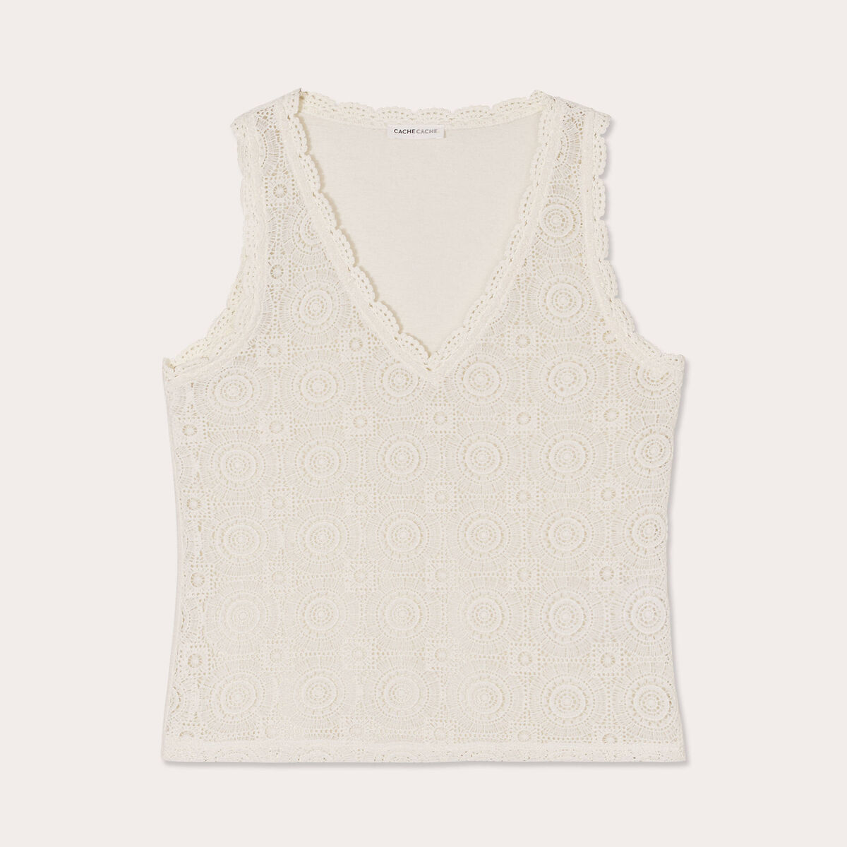 Débardeur macramé col en V ecru femme
