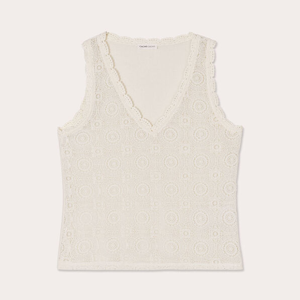 debardeur macrame col en v ecru femme Débardeur macramé col en V ecru femme