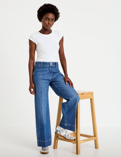 Jean wide leg taille haute denim double stone femme