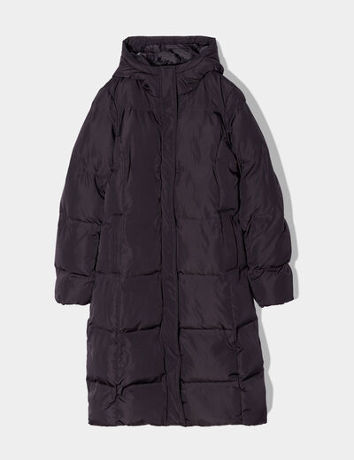 Doudoune longue à capuche noir femme