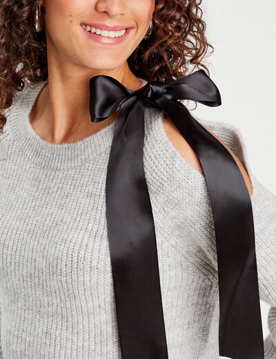 Pull avec noeud gris clair femme
