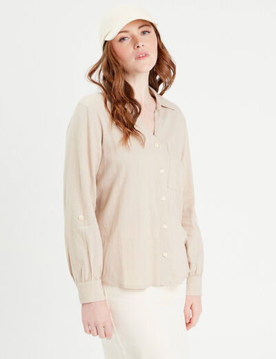 Chemise manches longues contenant du lin sable femme