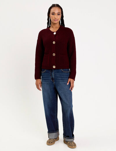 Gilet manches longues violet fonc&eacute; femme