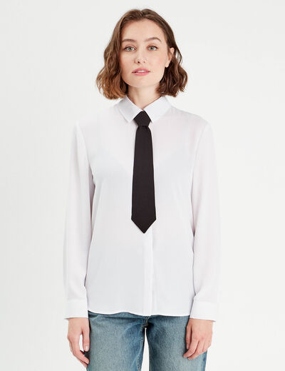 Chemise avec cravate ecru femme