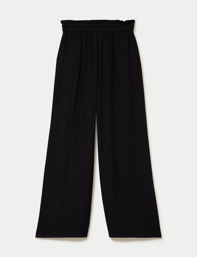 Pantalon large taille haute avec perles noir femme