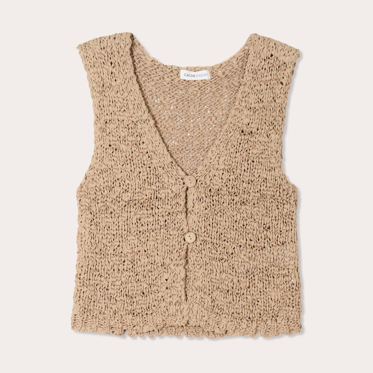 Gilet cropped sans manches beige femme