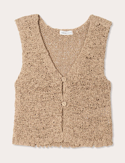 Gilet cropped sans manches beige femme