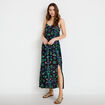 Robe &eacute;vas&eacute;e 3/4 col v bretelles fines noir femme