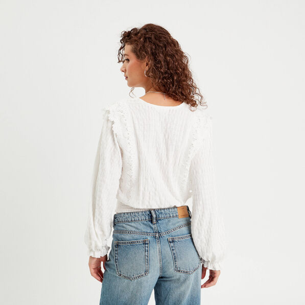 blouse manches longues smockee ecru femme Blouse manches longues smockée ecru femme
