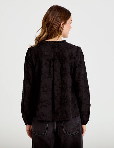 Blouse droite col rond manches longues noir femme