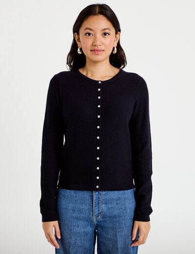 Gilet ajour&eacute; manches longues bleu marine femme