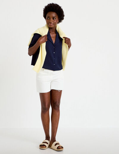 Chemise droite cropped col classique bleu marine femme