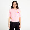 Gilet brod&eacute; manches courtes rose corail femme