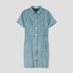 Robe droite boutonnée suédine vert foncé femme