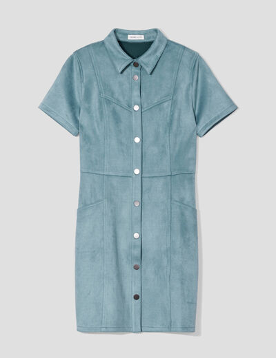 Robe droite boutonnée suédine vert foncé femme