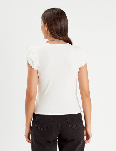 T-shirt manches courtes côtelé ecru femme